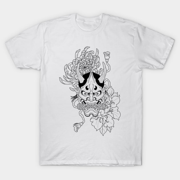 Oni Mask - Chrysanthemum T-Shirt by Caroline